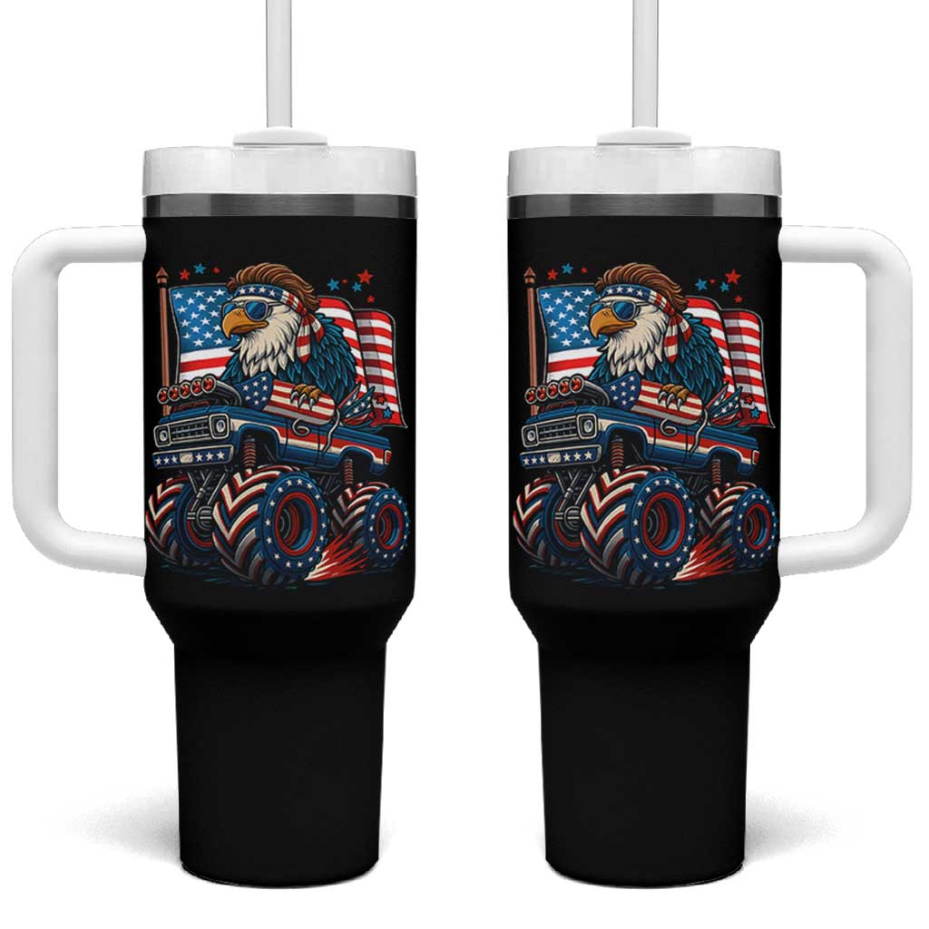 Patriotic Eagle Driving Monster Truck Tumbler With Handle 4th of July USA Flag Freedom - Wonder Print Shop