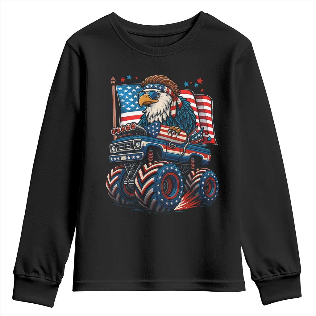 Patriotic Eagle Driving Monster Truck Youth Sweatshirt 4th of July USA Flag Freedom - Wonder Print Shop