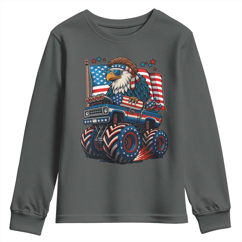 Patriotic Eagle Driving Monster Truck Youth Sweatshirt 4th of July USA Flag Freedom - Wonder Print Shop