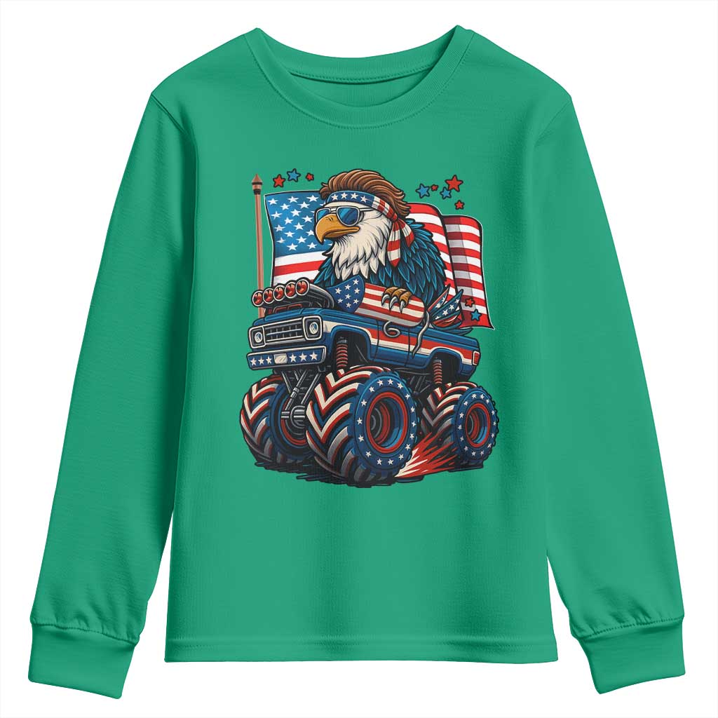Patriotic Eagle Driving Monster Truck Youth Sweatshirt 4th of July USA Flag Freedom - Wonder Print Shop