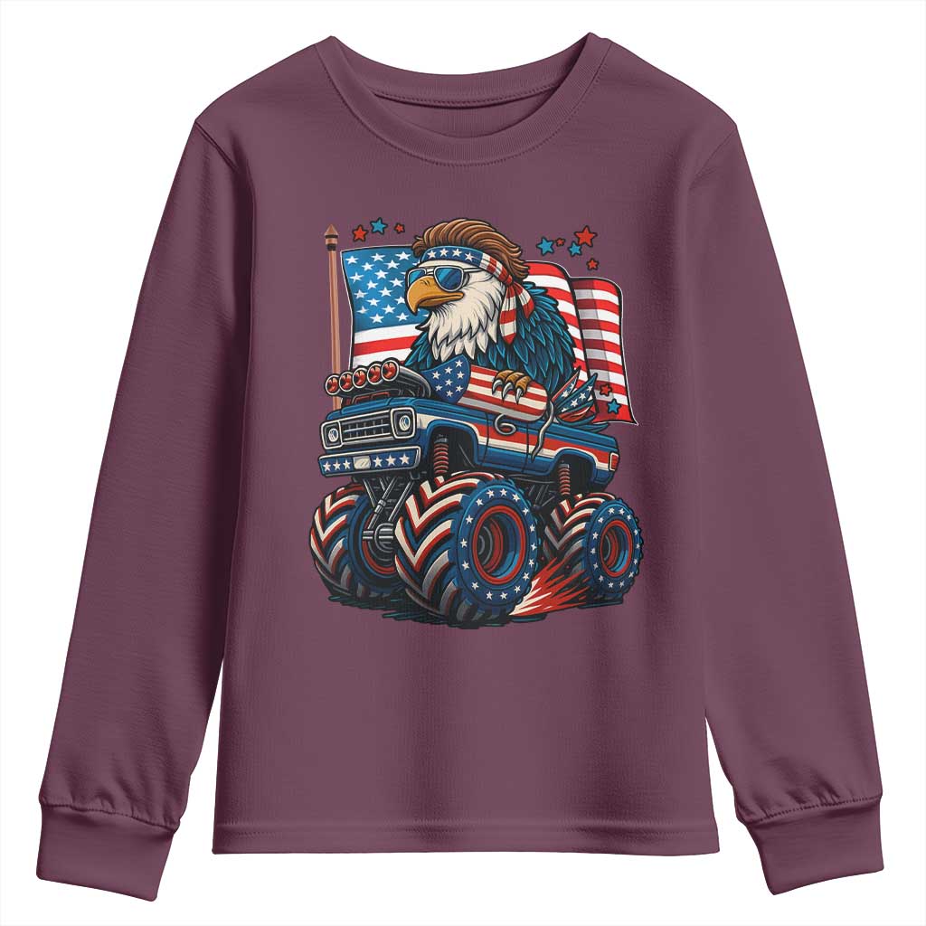 Patriotic Eagle Driving Monster Truck Youth Sweatshirt 4th of July USA Flag Freedom - Wonder Print Shop