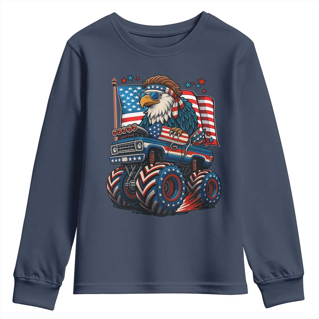 Patriotic Eagle Driving Monster Truck Youth Sweatshirt 4th of July USA Flag Freedom - Wonder Print Shop