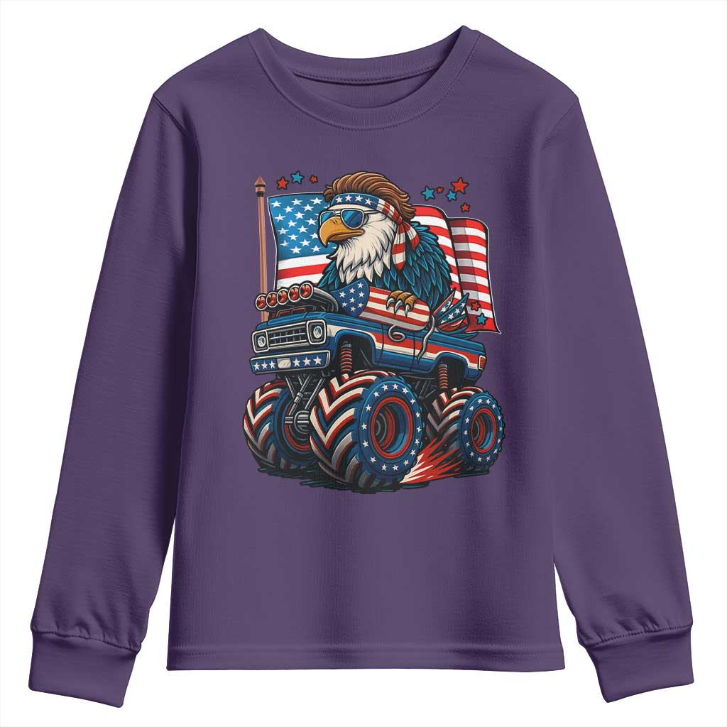 Patriotic Eagle Driving Monster Truck Youth Sweatshirt 4th of July USA Flag Freedom - Wonder Print Shop