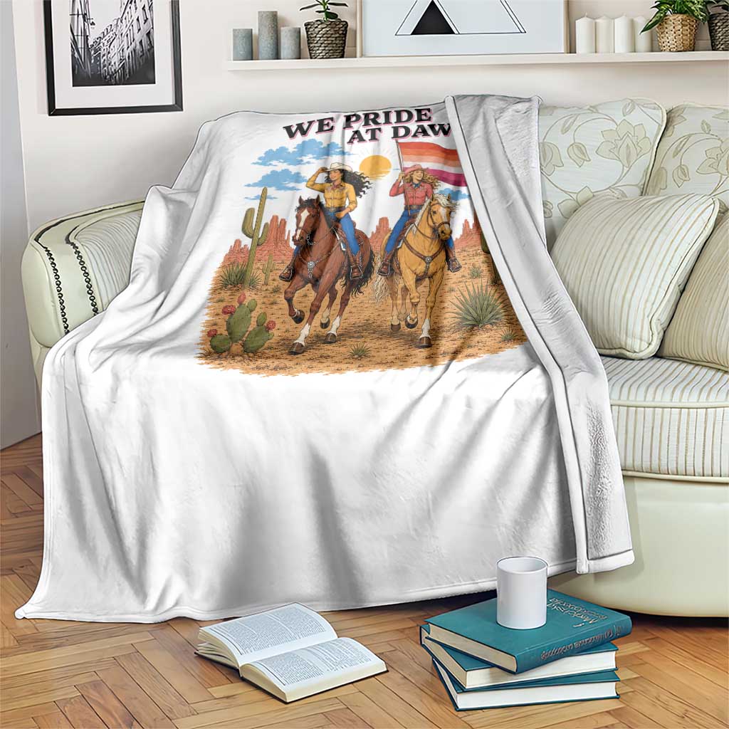 We Pride at Dawn Lesbian Cowgirl Throw Blanket Country Western Retro Graphic Pride Month