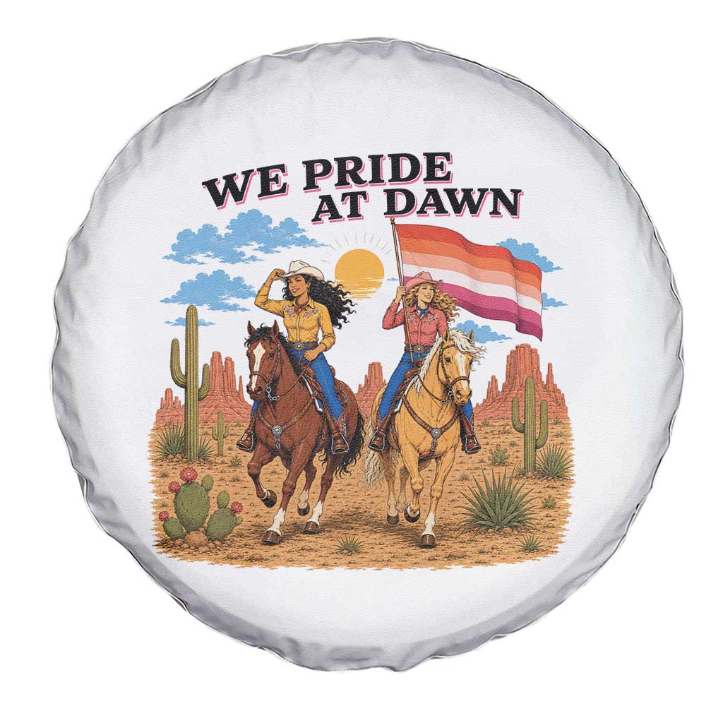 We Pride at Dawn Lesbian Cowgirl Spare Tire Cover Country Western Retro Graphic Pride Month