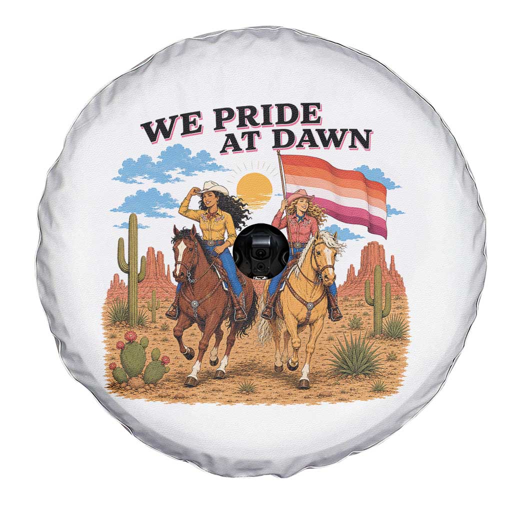 We Pride at Dawn Lesbian Cowgirl Spare Tire Cover Country Western Retro Graphic Pride Month