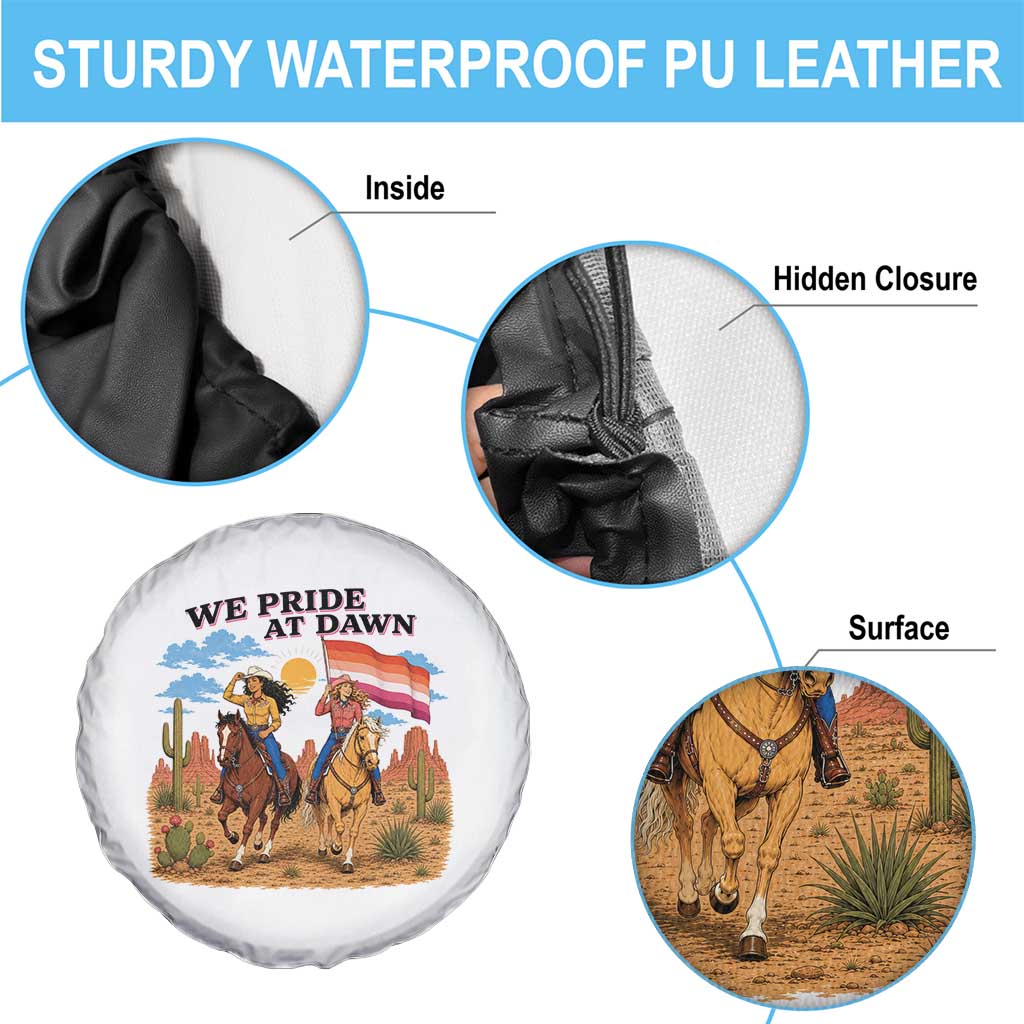 We Pride at Dawn Lesbian Cowgirl Spare Tire Cover Country Western Retro Graphic Pride Month