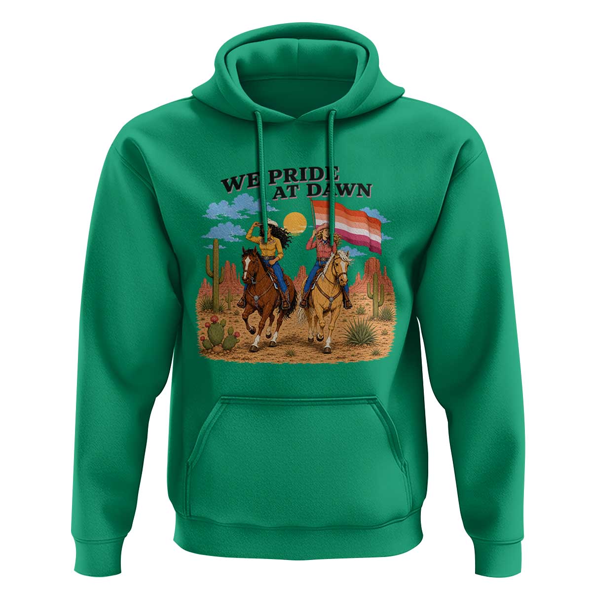 We Pride at Dawn Lesbian Cowgirl Hoodie Country Western Retro Graphic Pride Month