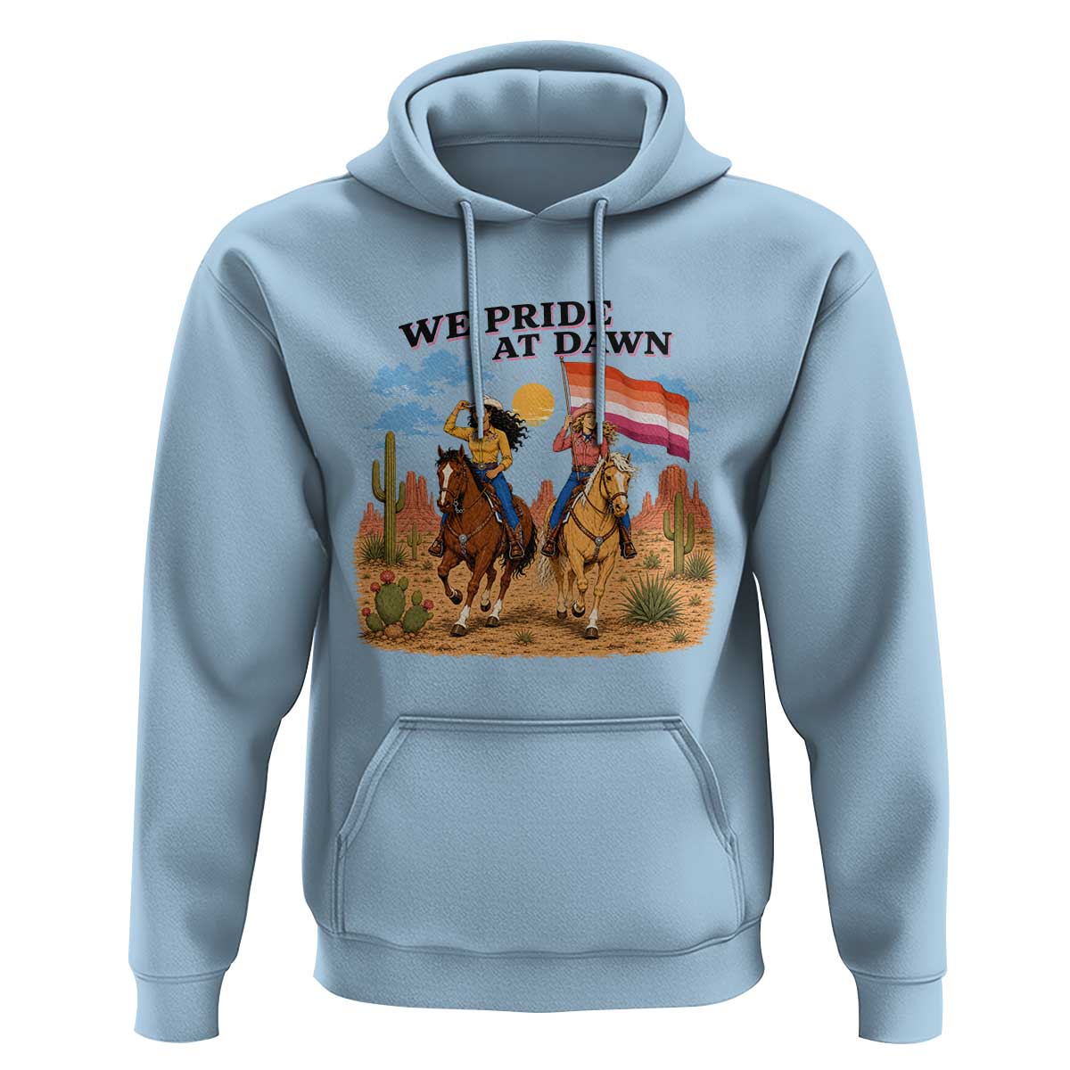 We Pride at Dawn Lesbian Cowgirl Hoodie Country Western Retro Graphic Pride Month