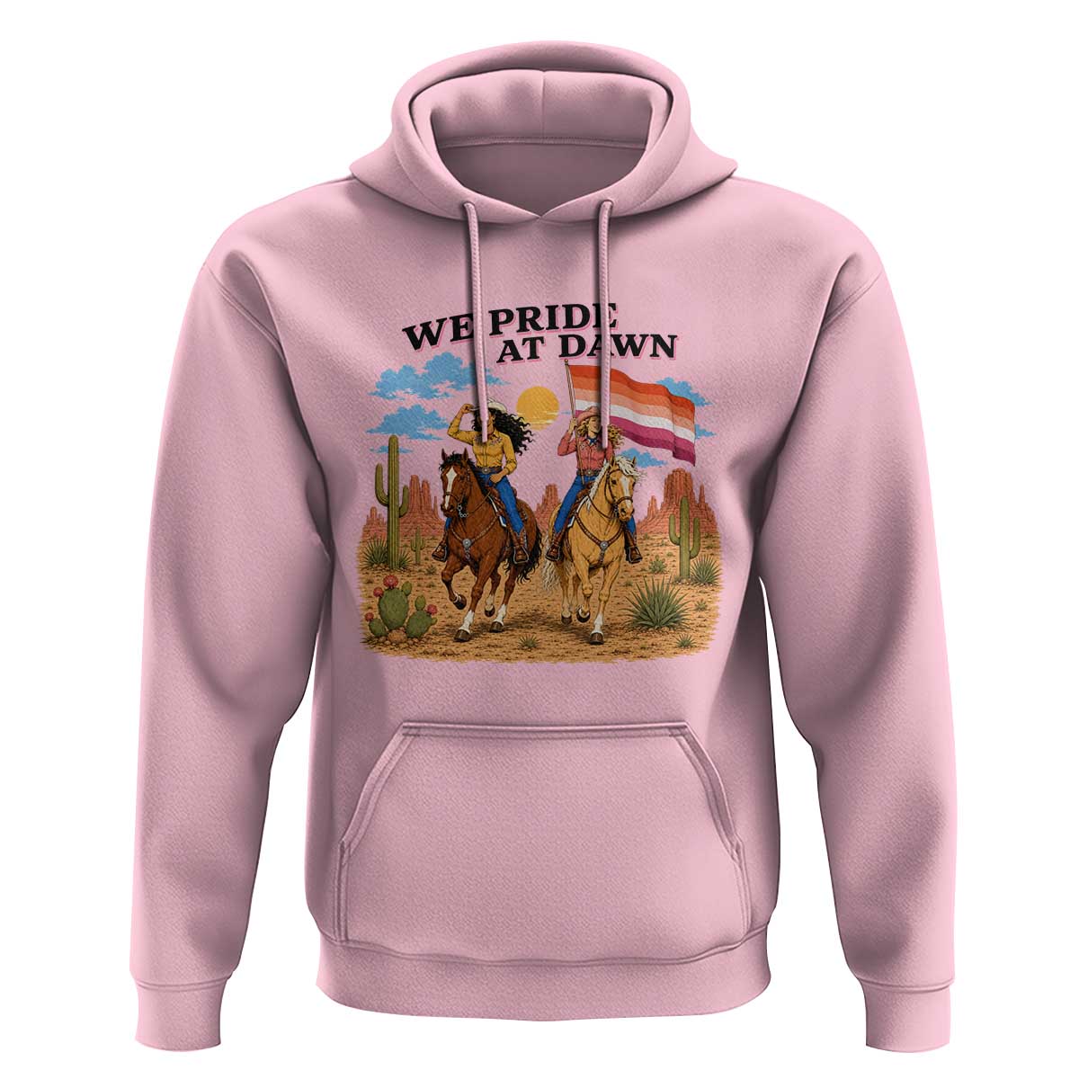 We Pride at Dawn Lesbian Cowgirl Hoodie Country Western Retro Graphic Pride Month