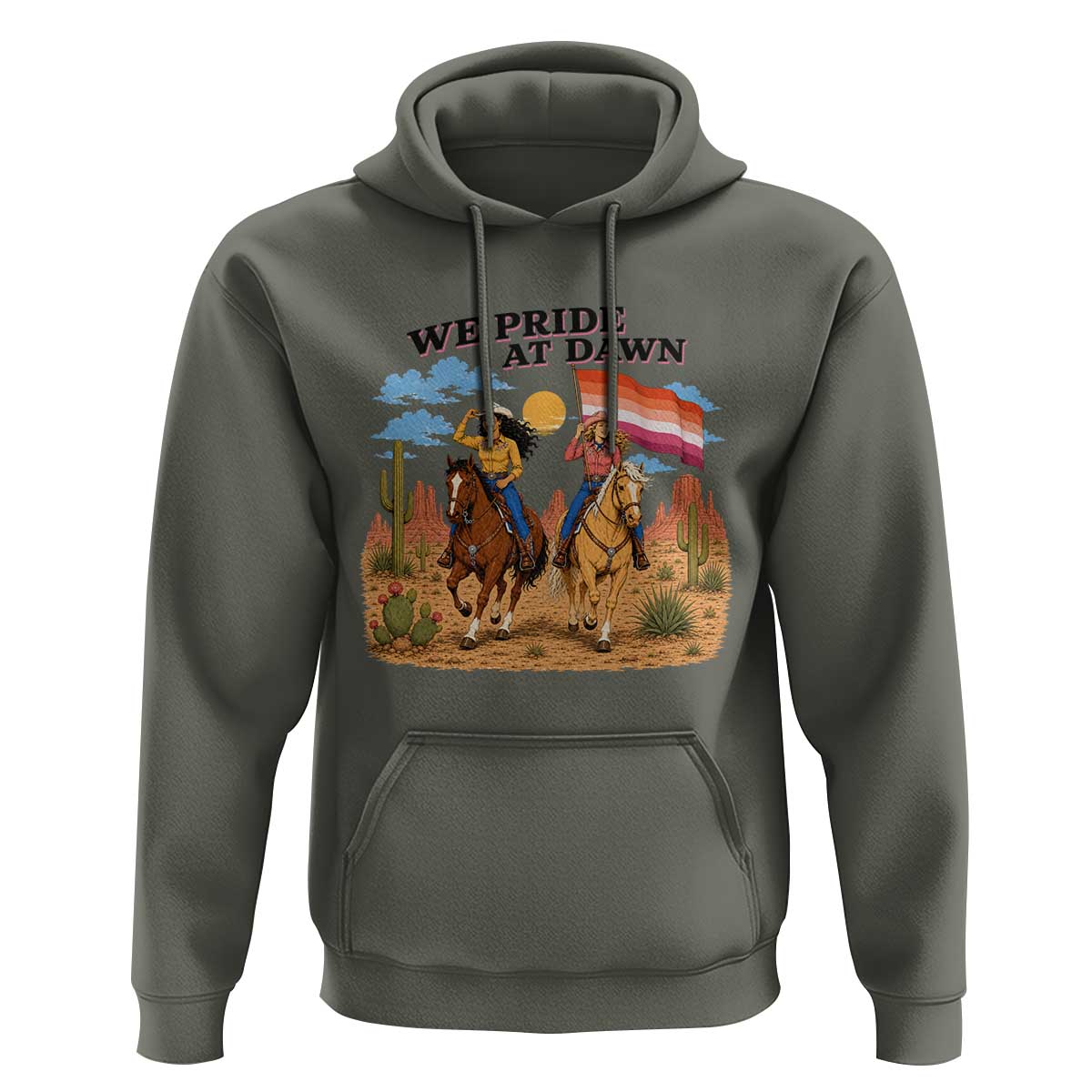 We Pride at Dawn Lesbian Cowgirl Hoodie Country Western Retro Graphic Pride Month
