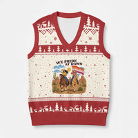 We Pride at Dawn Lesbian Cowgirl V-Neck Knit Sweater Vest Country Western Retro Graphic Pride Month