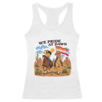 We Pride at Dawn Lesbian Cowgirl Racerback Tank Top Country Western Retro Graphic Pride Month