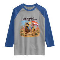We Pride at Dawn Lesbian Cowgirl Raglan Shirt Country Western Retro Graphic Pride Month