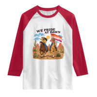 We Pride at Dawn Lesbian Cowgirl Raglan Shirt Country Western Retro Graphic Pride Month