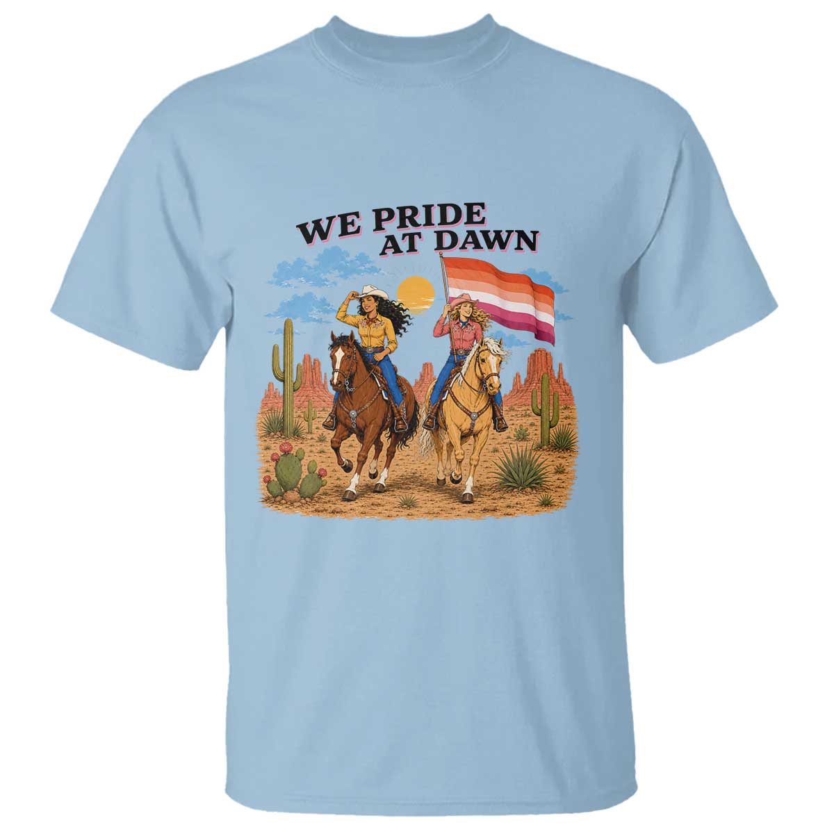 We Pride at Dawn Lesbian Cowgirl T Shirt Country Western Retro Graphic Pride Month