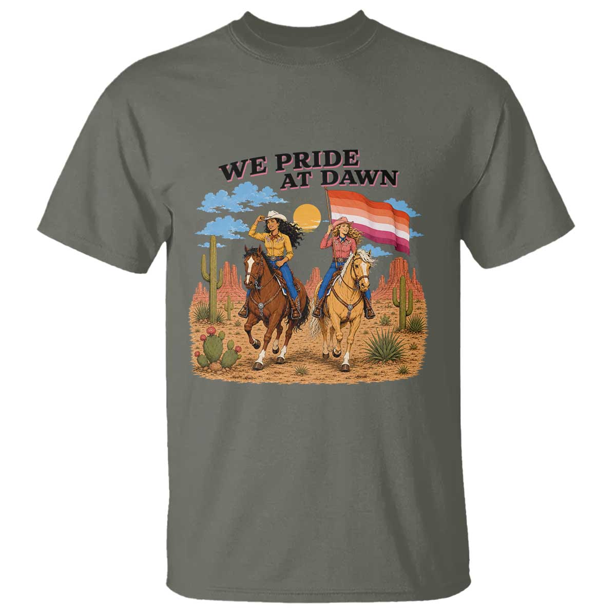 We Pride at Dawn Lesbian Cowgirl T Shirt Country Western Retro Graphic Pride Month