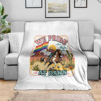We Pride at Dawn Retro Rainbow Cowgirl Throw Blanket Pride Month Country Western Vibes