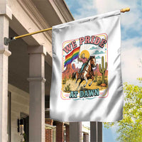 We Pride at Dawn Retro Rainbow Cowgirl Garden Flag Pride Month Country Western Vibes