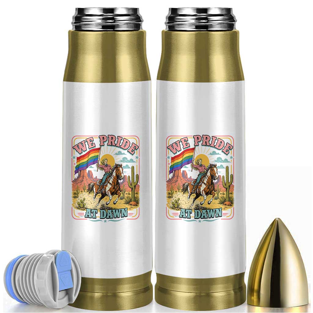 We Pride at Dawn Retro Rainbow Cowgirl Bullet Tumbler Pride Month Country Western Vibes