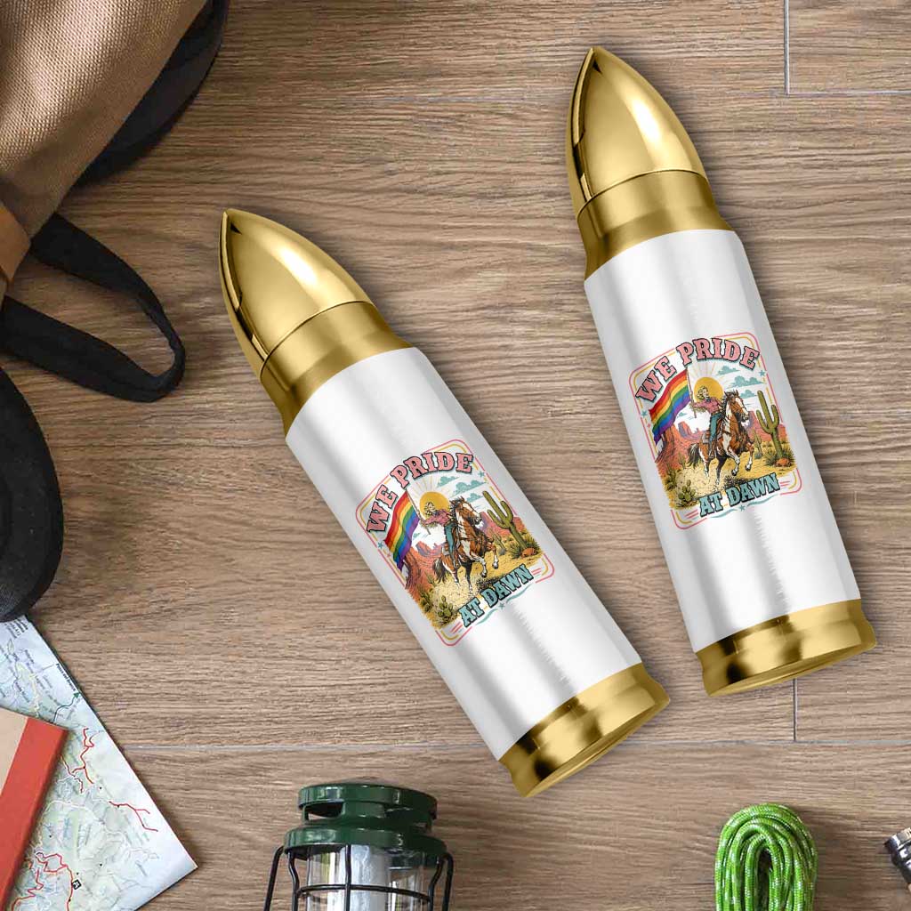 We Pride at Dawn Retro Rainbow Cowgirl Bullet Tumbler Pride Month Country Western Vibes