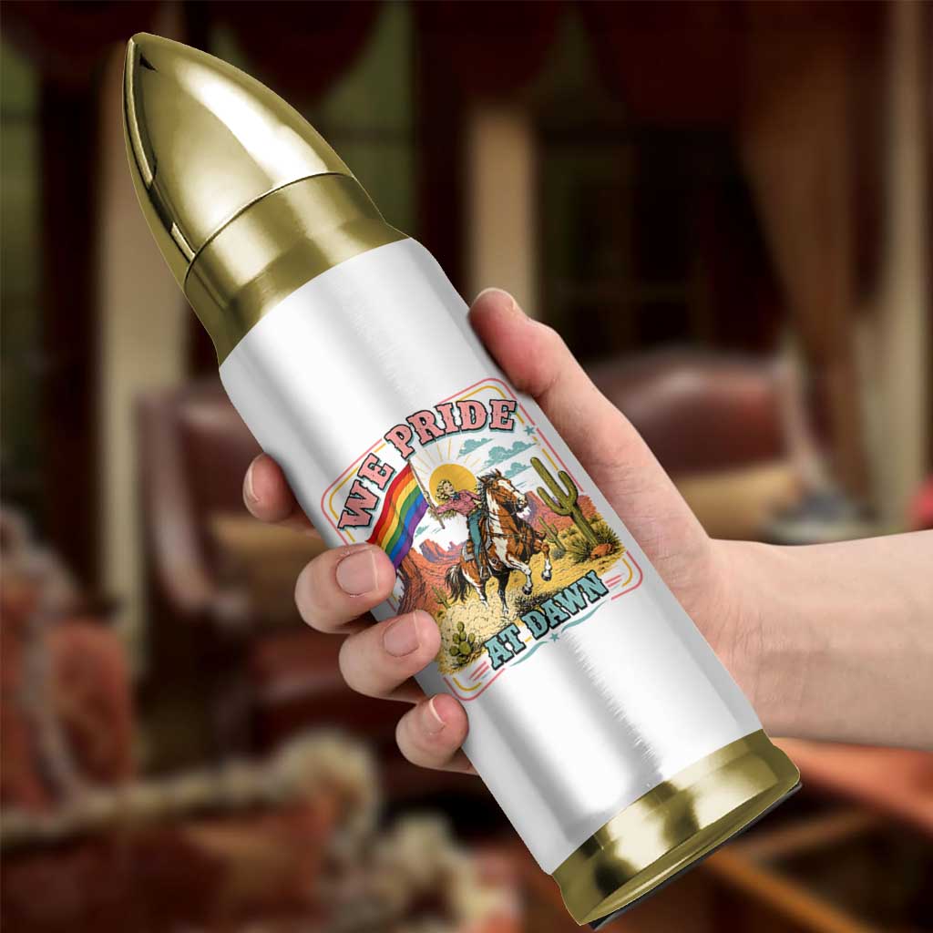 We Pride at Dawn Retro Rainbow Cowgirl Bullet Tumbler Pride Month Country Western Vibes