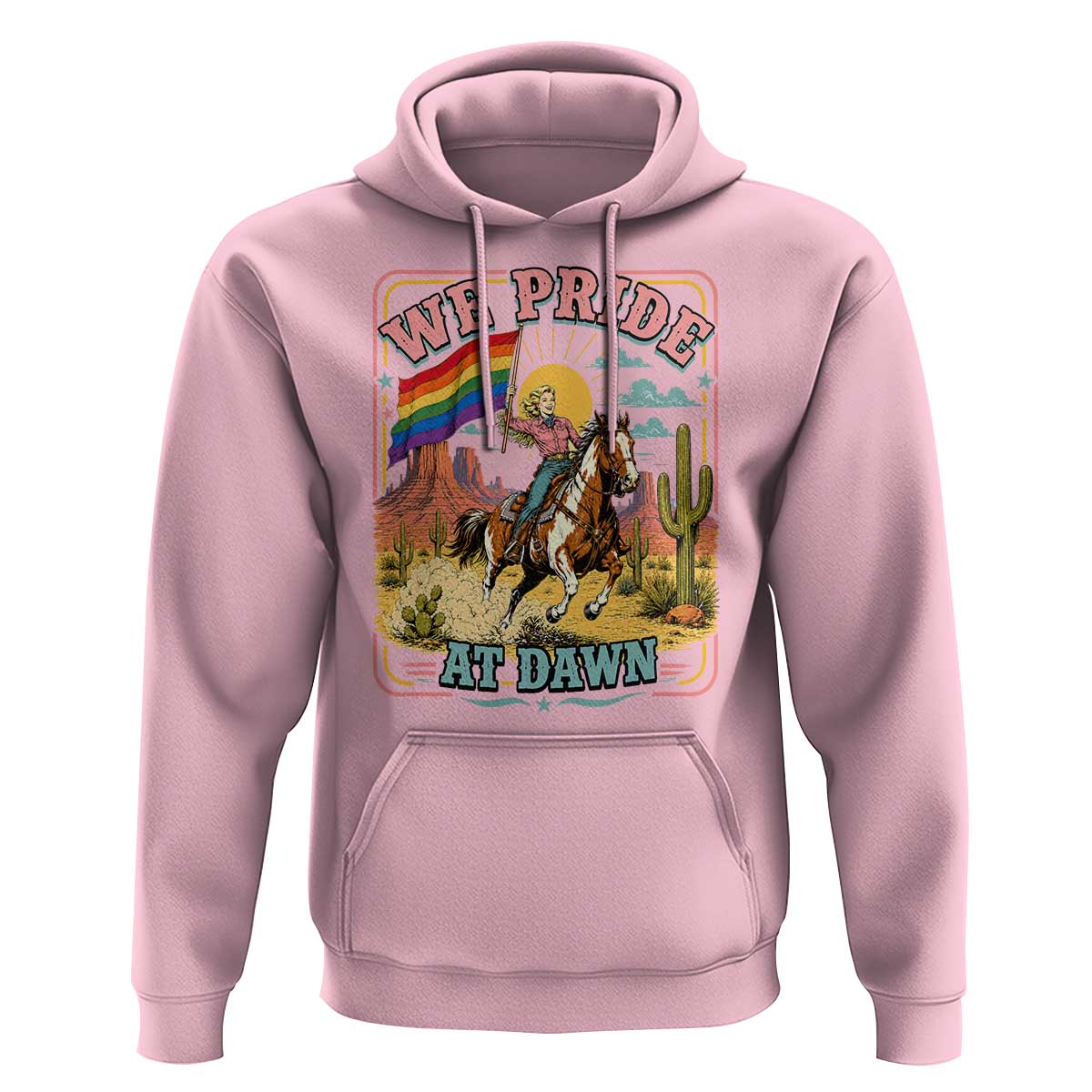 We Pride at Dawn Retro Rainbow Cowgirl Hoodie Pride Month Country Western Vibes