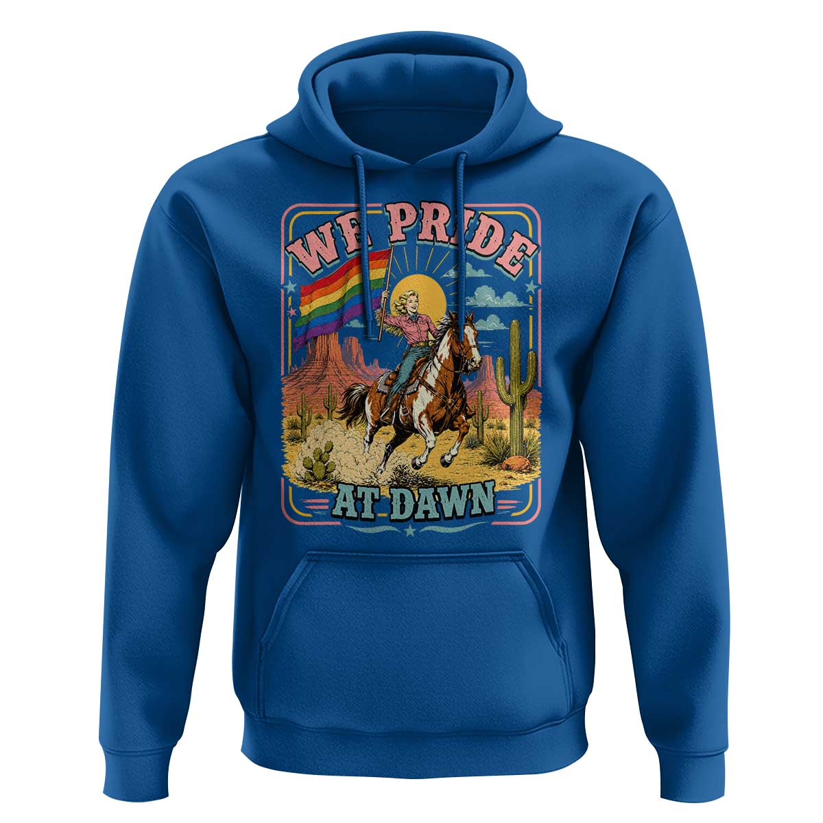 We Pride at Dawn Retro Rainbow Cowgirl Hoodie Pride Month Country Western Vibes
