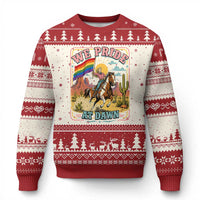 We Pride at Dawn Retro Rainbow Cowgirl Ugly Christmas Sweater Pride Month Country Western Vibes