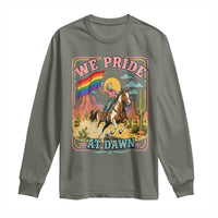 We Pride at Dawn Retro Rainbow Cowgirl Long Sleeve Shirt Pride Month Country Western Vibes