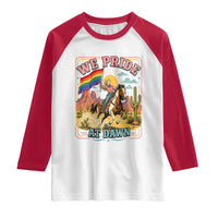 We Pride at Dawn Retro Rainbow Cowgirl Raglan Shirt Pride Month Country Western Vibes