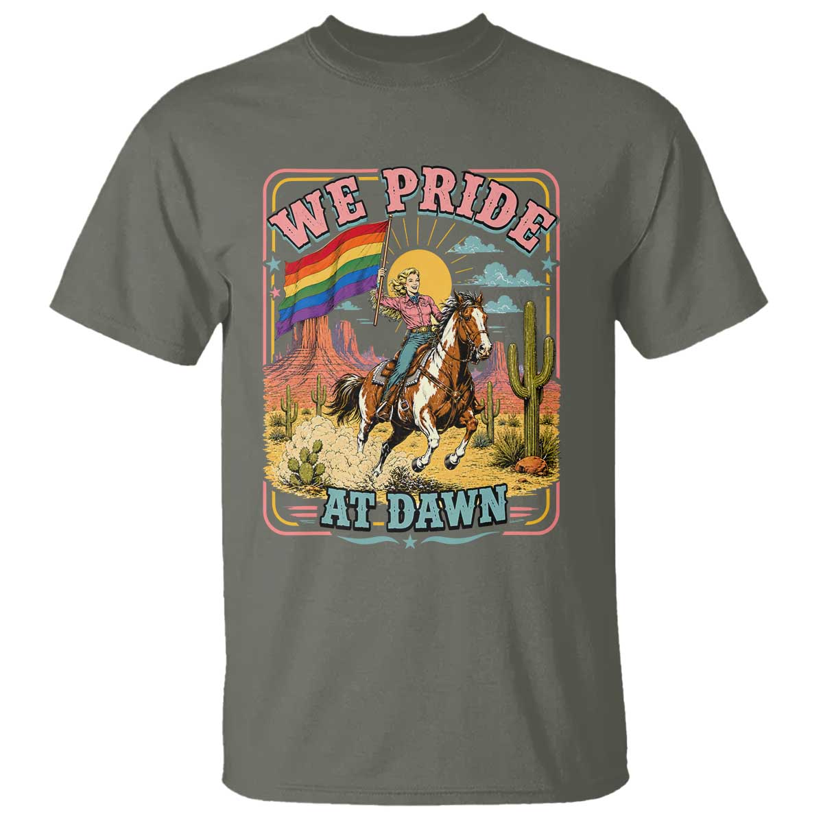 We Pride at Dawn Retro Rainbow Cowgirl T Shirt Pride Month Country Western Vibes