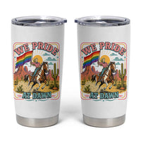 We Pride at Dawn Retro Rainbow Cowgirl Tumbler Cup Pride Month Country Western Vibes