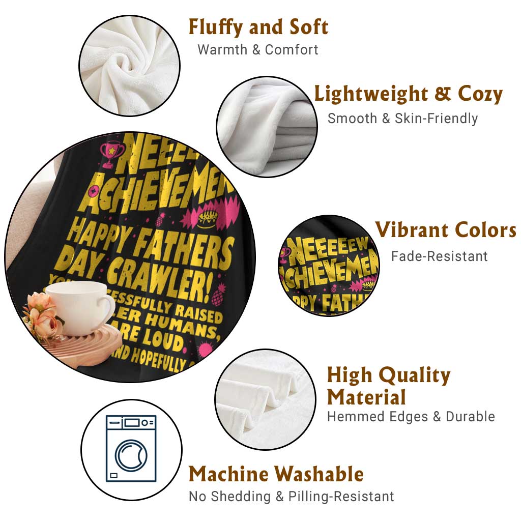 New Achievement Happy Fathers Day Crawler Throw Blanket Funny Gamer Dad LitRPG Gaming Milestone