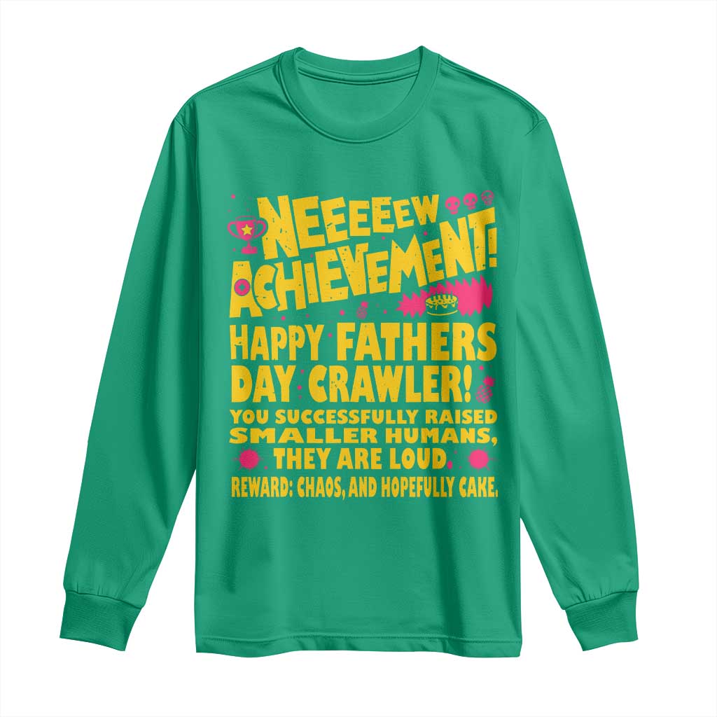 New Achievement Happy Fathers Day Crawler Long Sleeve Shirt Funny Gamer Dad LitRPG Gaming Milestone