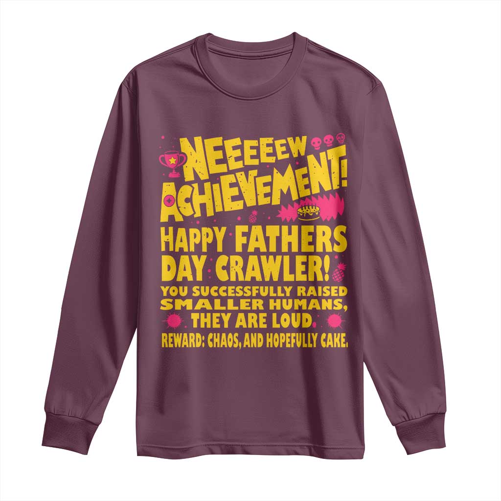 New Achievement Happy Fathers Day Crawler Long Sleeve Shirt Funny Gamer Dad LitRPG Gaming Milestone