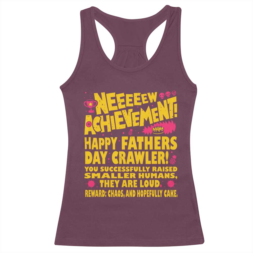 New Achievement Happy Fathers Day Crawler Racerback Tank Top Funny Gamer Dad LitRPG Gaming Milestone