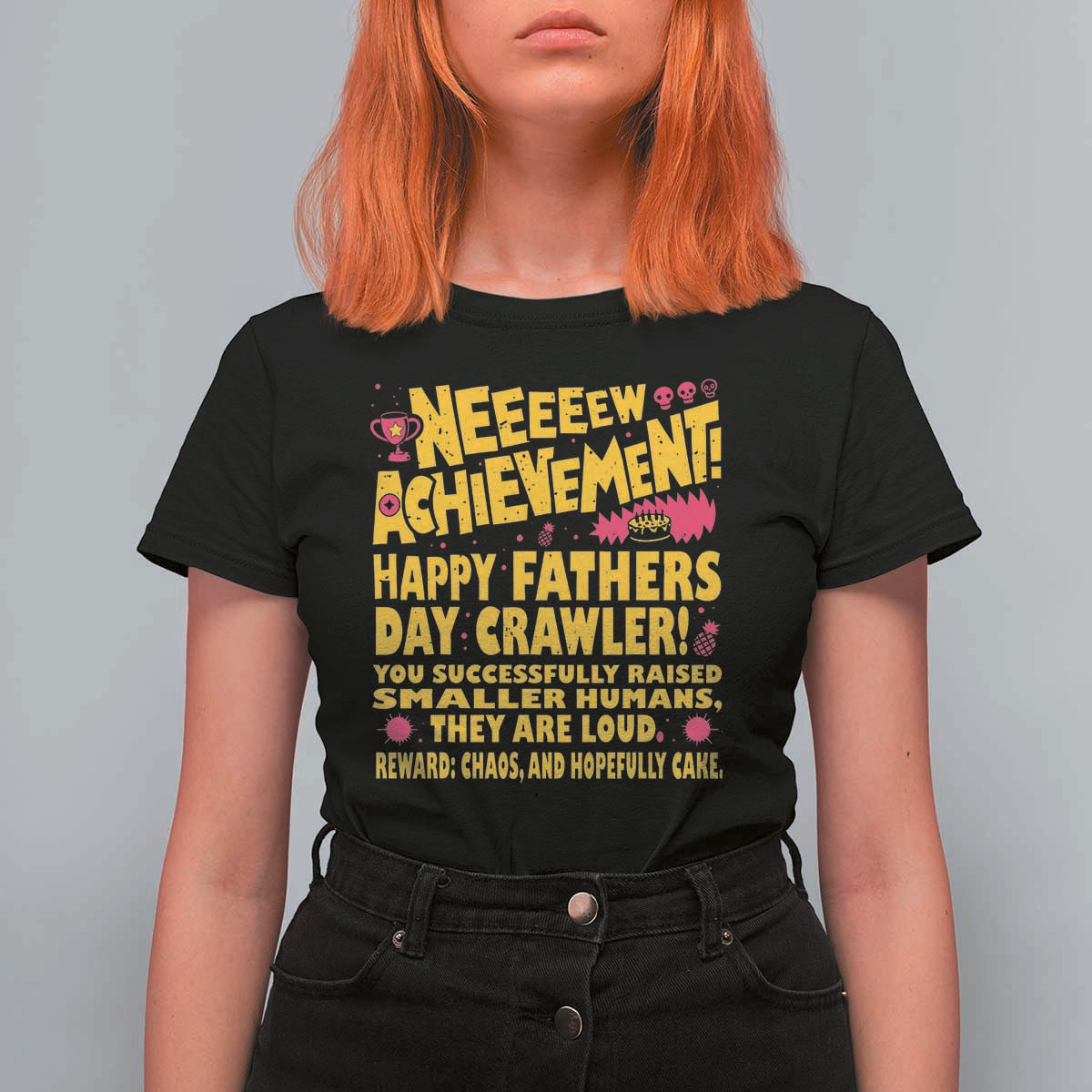 New Achievement Happy Fathers Day Crawler T Shirt For Women Funny Gamer Dad LitRPG Gaming Milestone