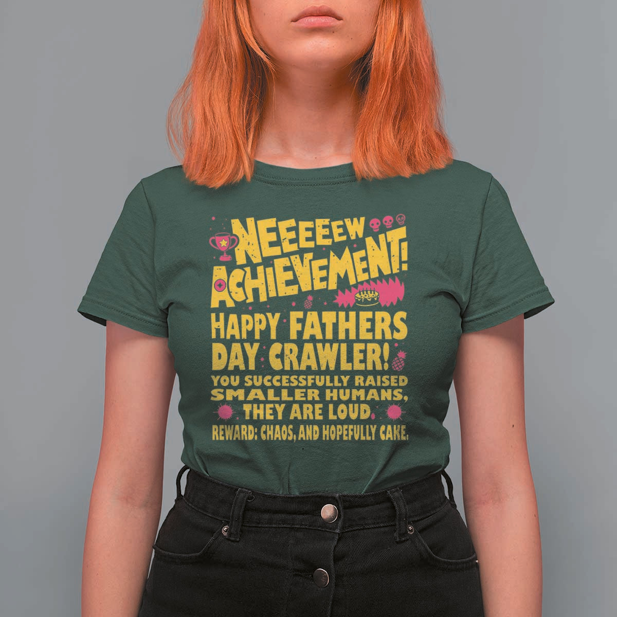 New Achievement Happy Fathers Day Crawler T Shirt For Women Funny Gamer Dad LitRPG Gaming Milestone