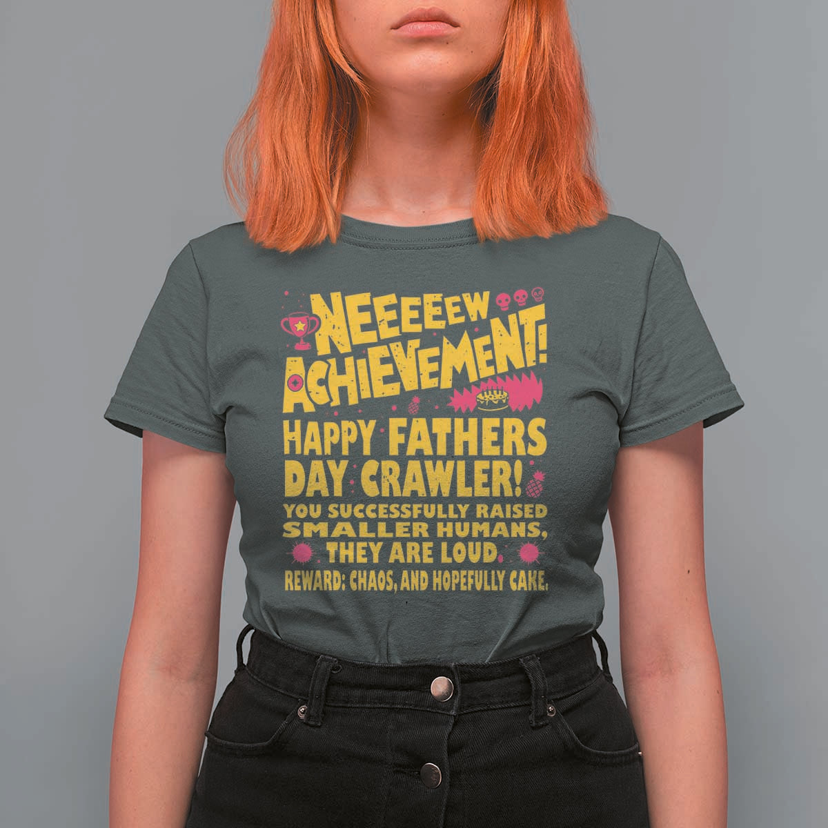 New Achievement Happy Fathers Day Crawler T Shirt For Women Funny Gamer Dad LitRPG Gaming Milestone