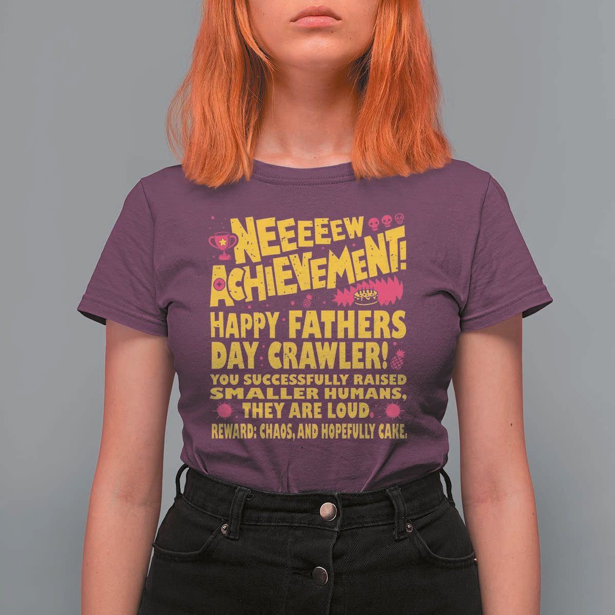 New Achievement Happy Fathers Day Crawler T Shirt For Women Funny Gamer Dad LitRPG Gaming Milestone