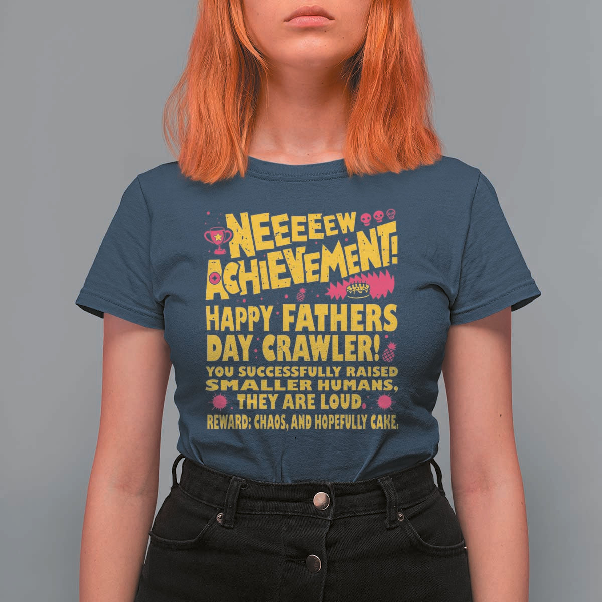 New Achievement Happy Fathers Day Crawler T Shirt For Women Funny Gamer Dad LitRPG Gaming Milestone