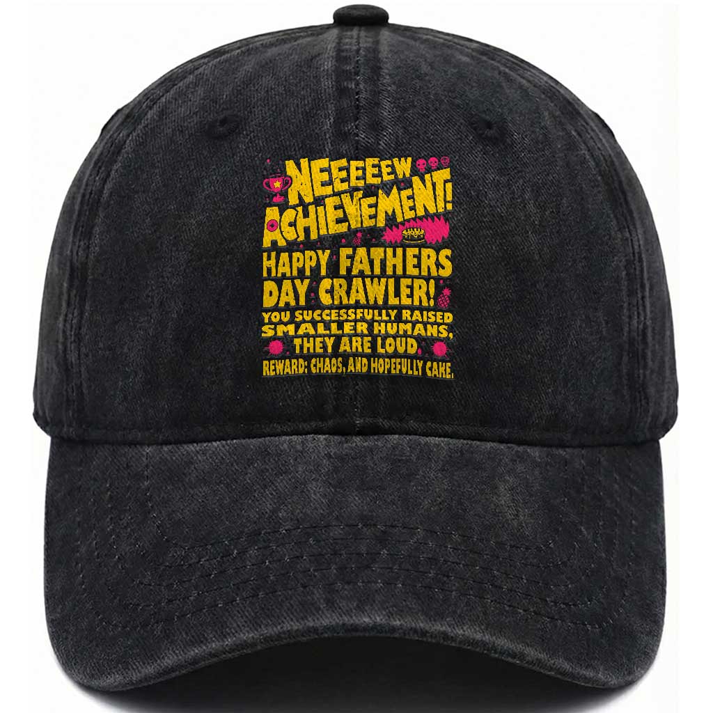 New Achievement Happy Fathers Day Crawler Washed Cotton Baseball Cap Funny Gamer Dad LitRPG Gaming Milestone