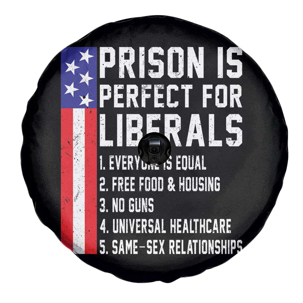 Prison Is Perfect For Liberals Spare Tire Cover Distressed American Flag Conservative Humor