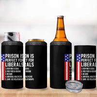 Prison Is Perfect For Liberals 4 in 1 Can Cooler Tumbler Distressed American Flag Conservative Humor