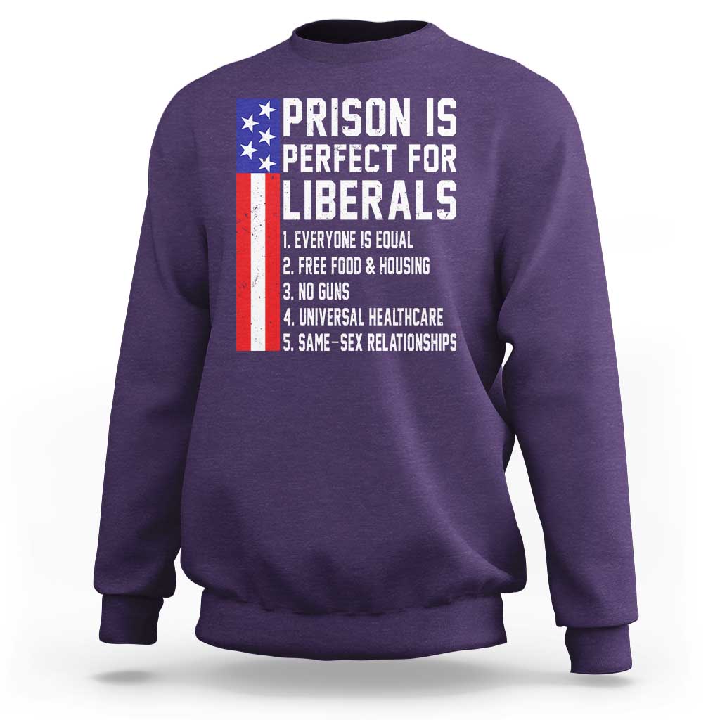 Prison Is Perfect For Liberals Sweatshirt Distressed American Flag Conservative Humor