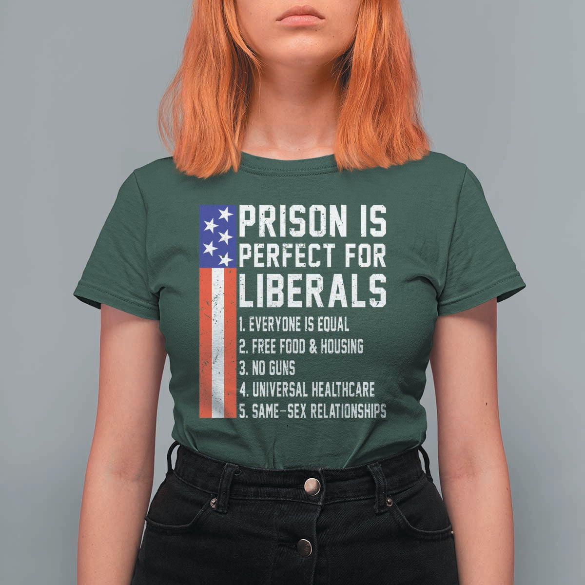 Prison Is Perfect For Liberals T Shirt For Women Distressed American Flag Conservative Humor