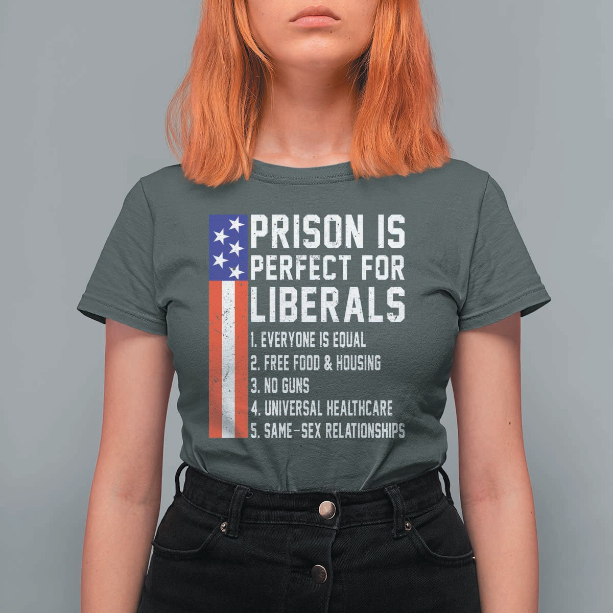 Prison Is Perfect For Liberals T Shirt For Women Distressed American Flag Conservative Humor