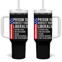 Prison Is Perfect For Liberals Tumbler With Handle Distressed American Flag Conservative Humor
