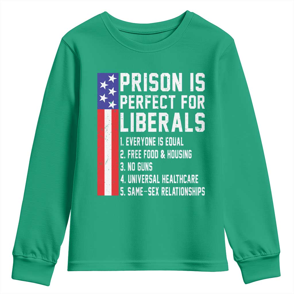 Prison Is Perfect For Liberals Youth Sweatshirt Distressed American Flag Conservative Humor